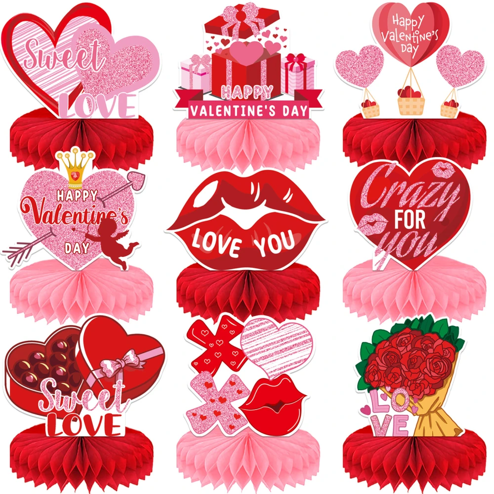 Valentine's Day Decoration Heart Pattern Hexagon Ornaments Decor 