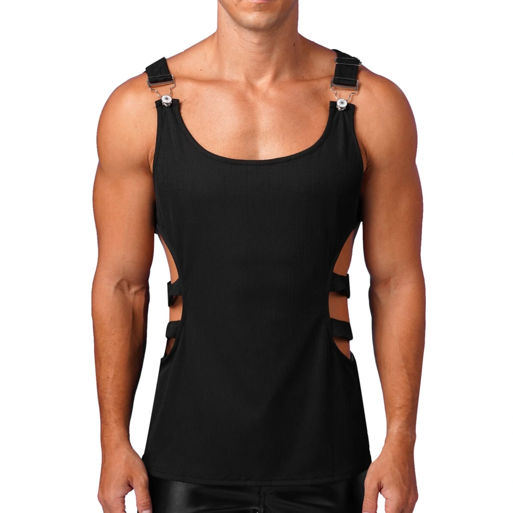 Men's Scoop Neck Sleeveless Hollow Out Tie Up Ribbed Muscle Tank Tops