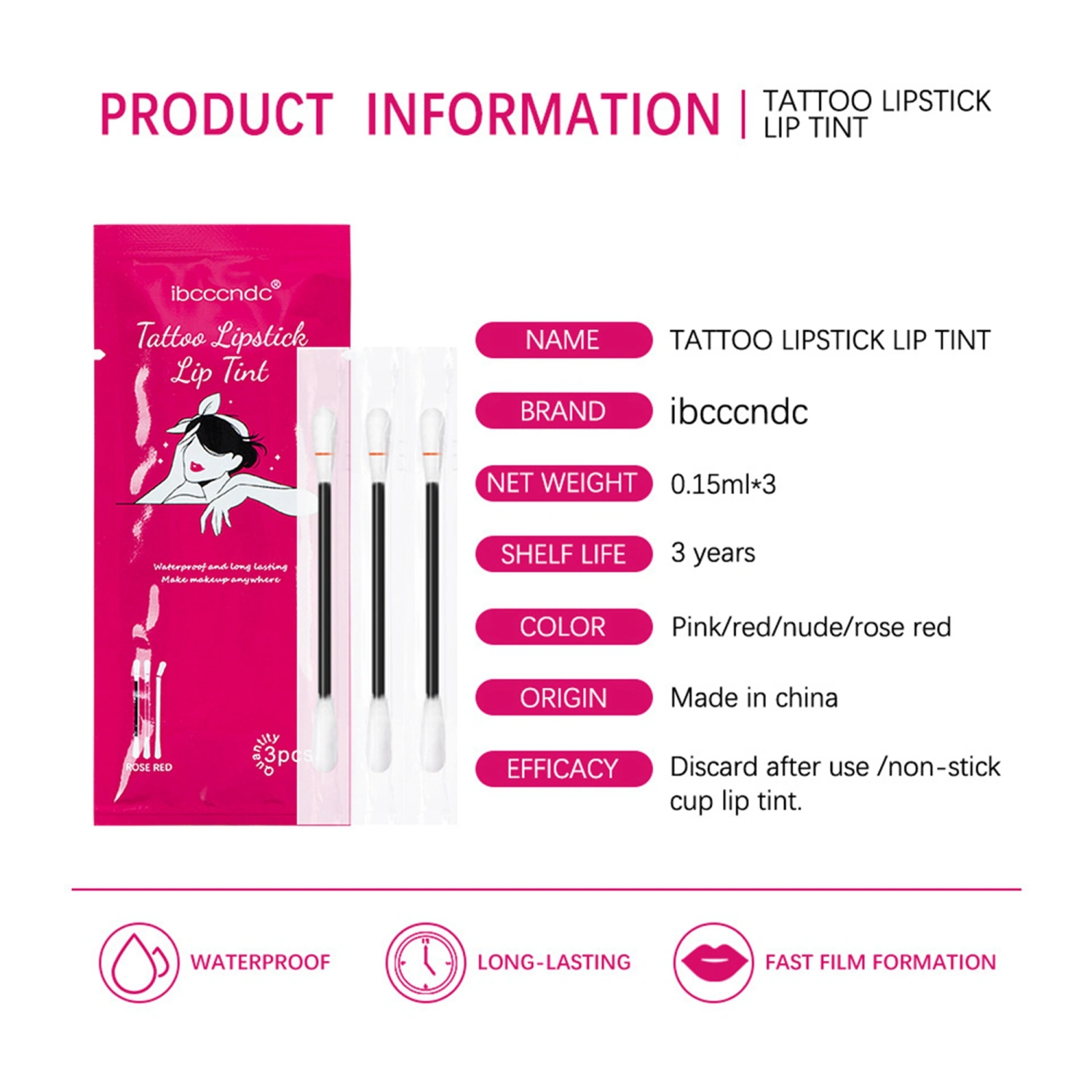 3Pcs Tattoo Lipstick Cotton Swab, Waterproof Non-Stick Tattoo Lipstick