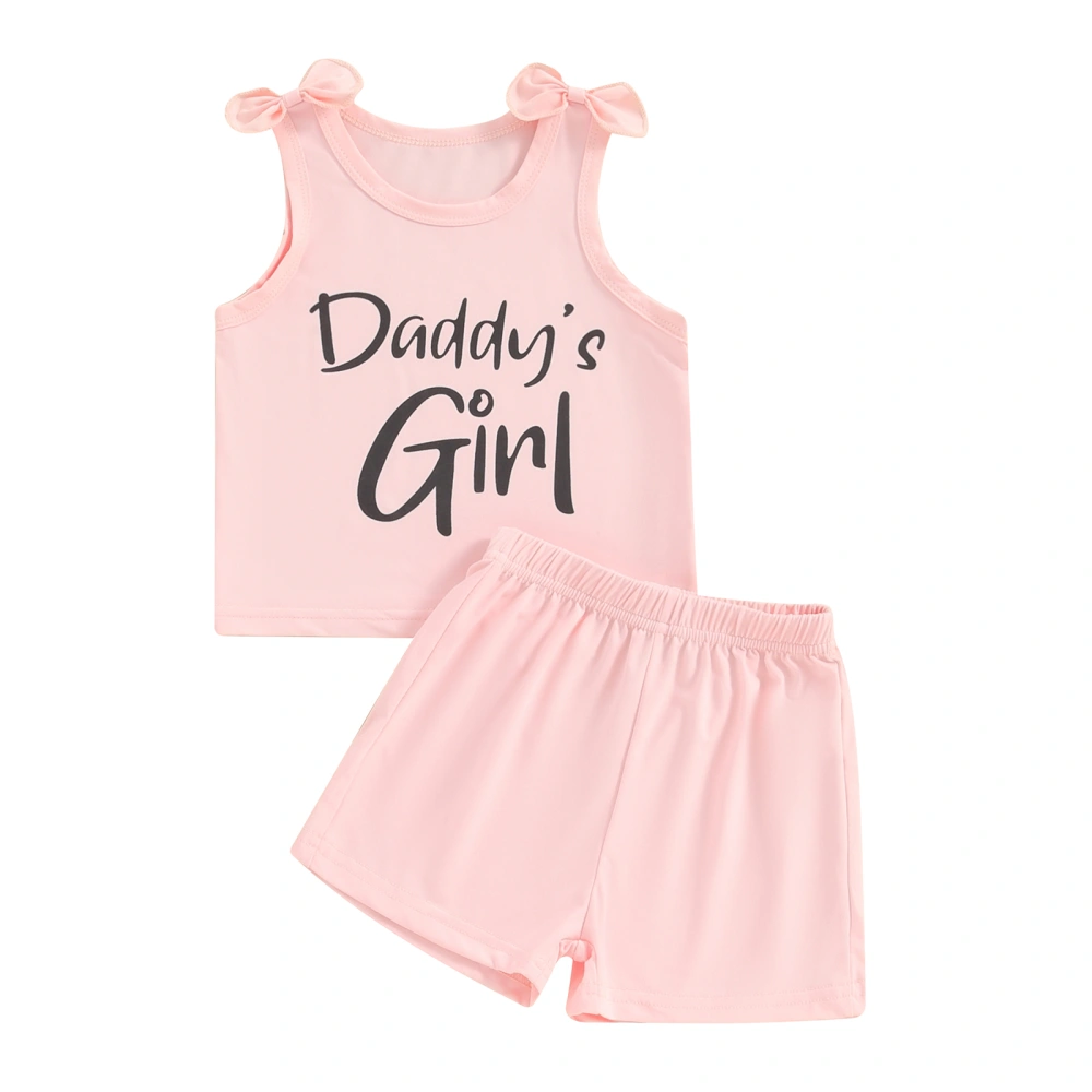 Girl Letter Round Neck Bow Tank Tops with Solid Shorts Outfit