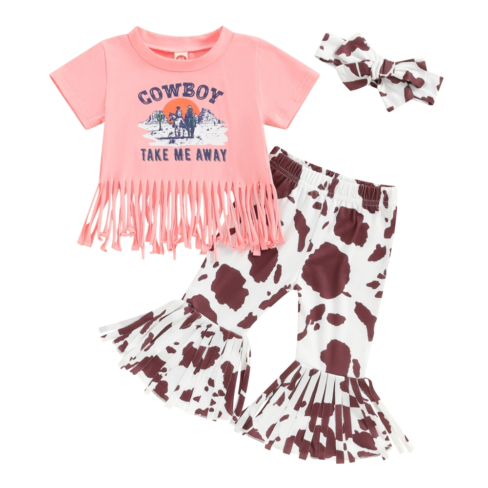 Baby Girl Short Sleeve Tops + Flare Pants + Headband Cowgirl Set