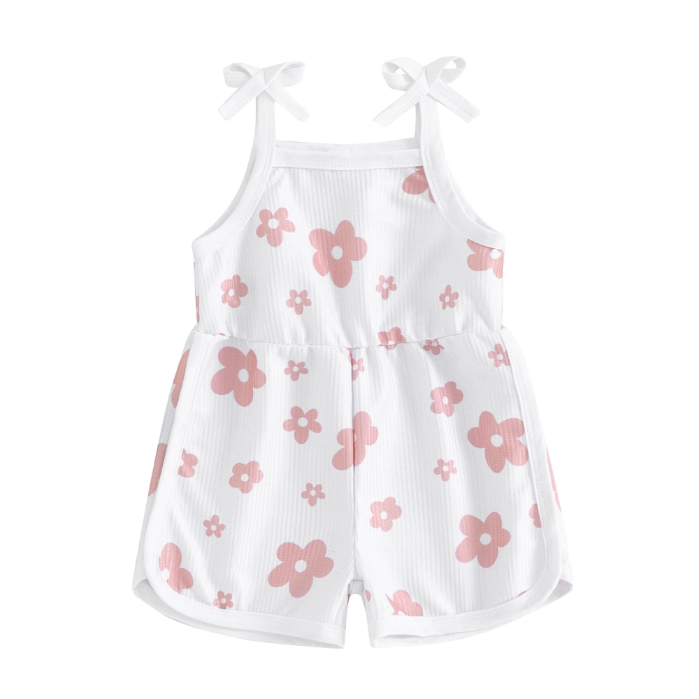 Little Girl Sleeveless Flower Print Tie Up Spaghetti Strap Romper