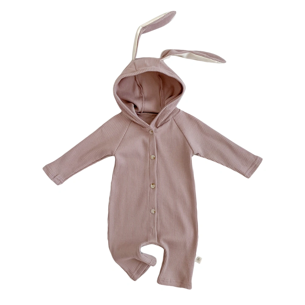 Baby Bunny Romper Spring Long Sleeve Solid Color Button Up Jumpsuit