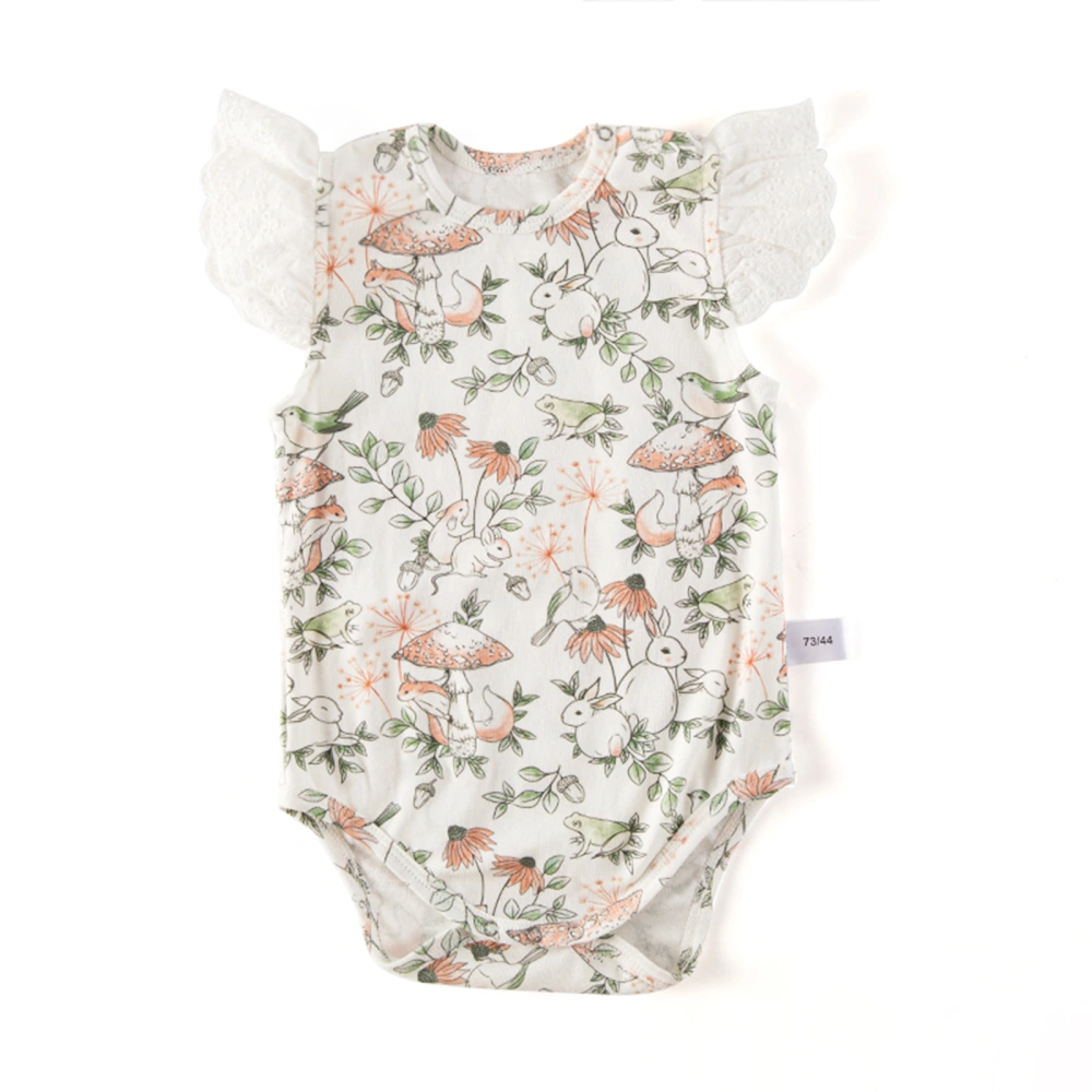 Baby Girls Easter Romper, Fly Sleeve Rabbit Print Summer Bodysuit