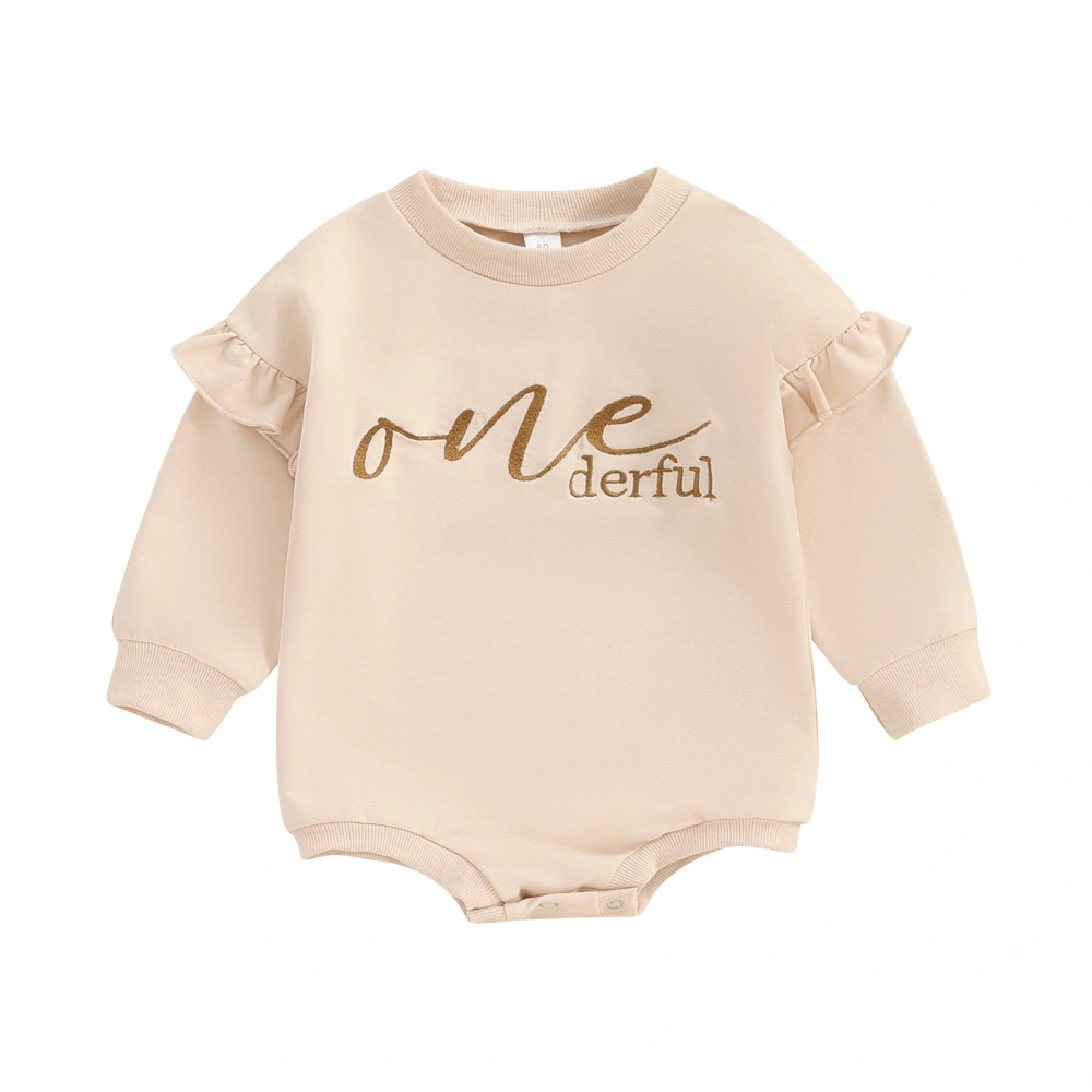 Baby Girl Round Neck Letter Embroidery Frill Trim Long Sleeve Romper 