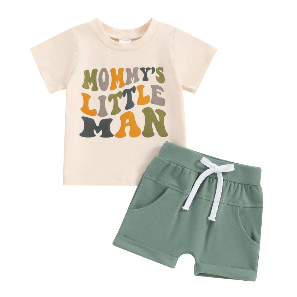 Baby Boys Short Sleeve Letter Print Tops and Solid Color Shorts Sets