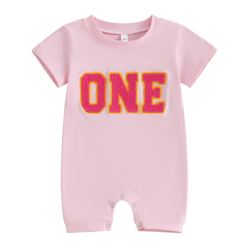 Baby Girls Boys Round Neck Short Sleeve First Birthday Romper