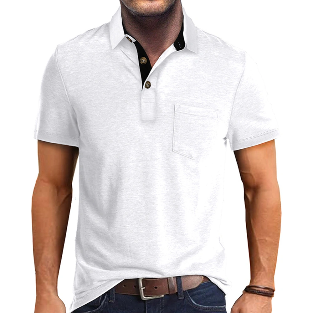 Men's Short Sleeve T-Shirt, Solid Turn-Down Collar Fitted Tops