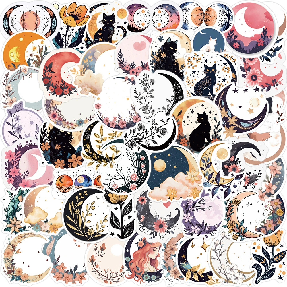 Moon Flower Cat Graffiti Decorative Stickers