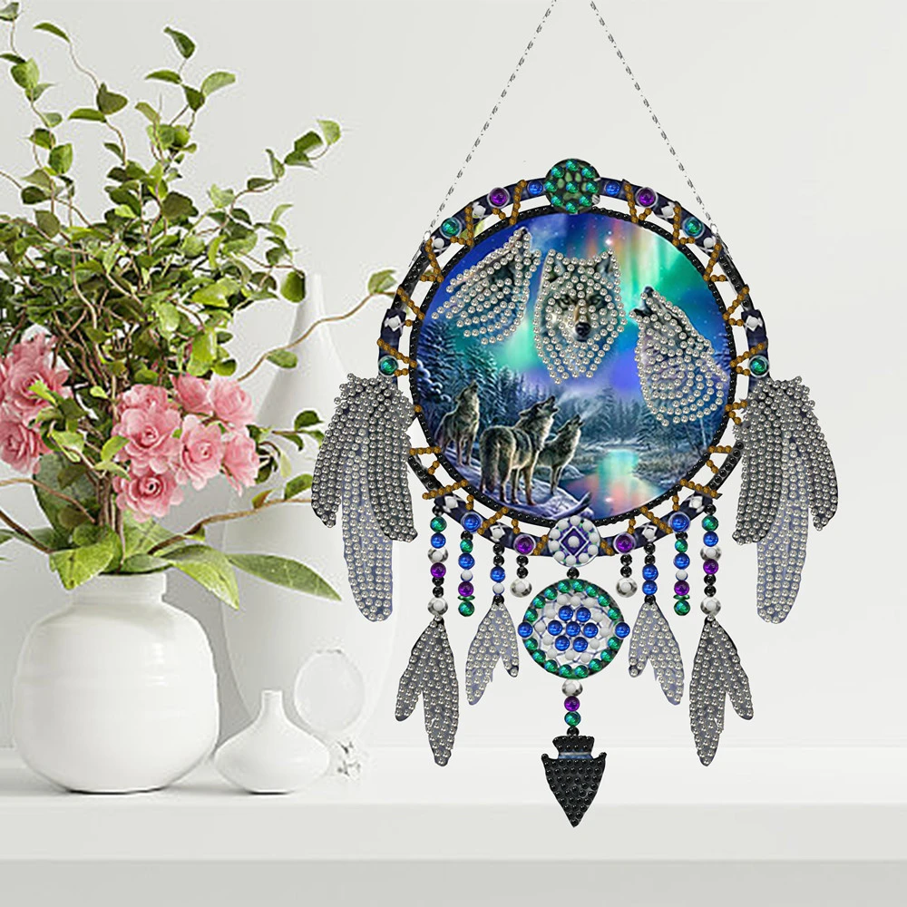 Diy Full Diamond Painting Feather Soft Wolf Head Pendant