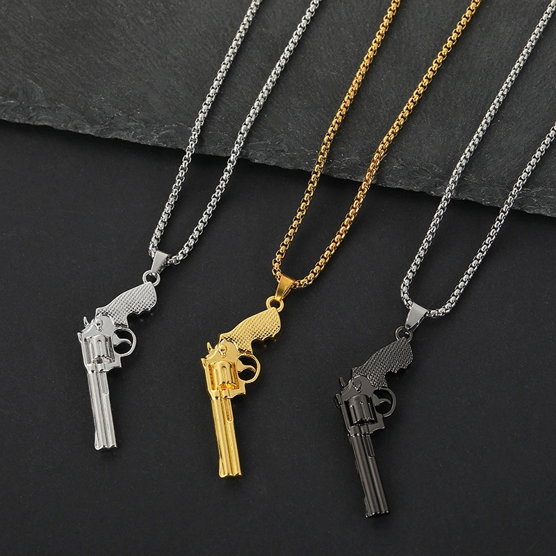 New Fashion Titanium Steel Revolver Pendant Personality Denim Necklace