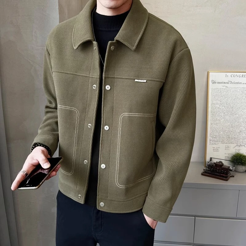 Men's Thickened Fashion All-matching Polo Collar Jacket Casual Coat Top