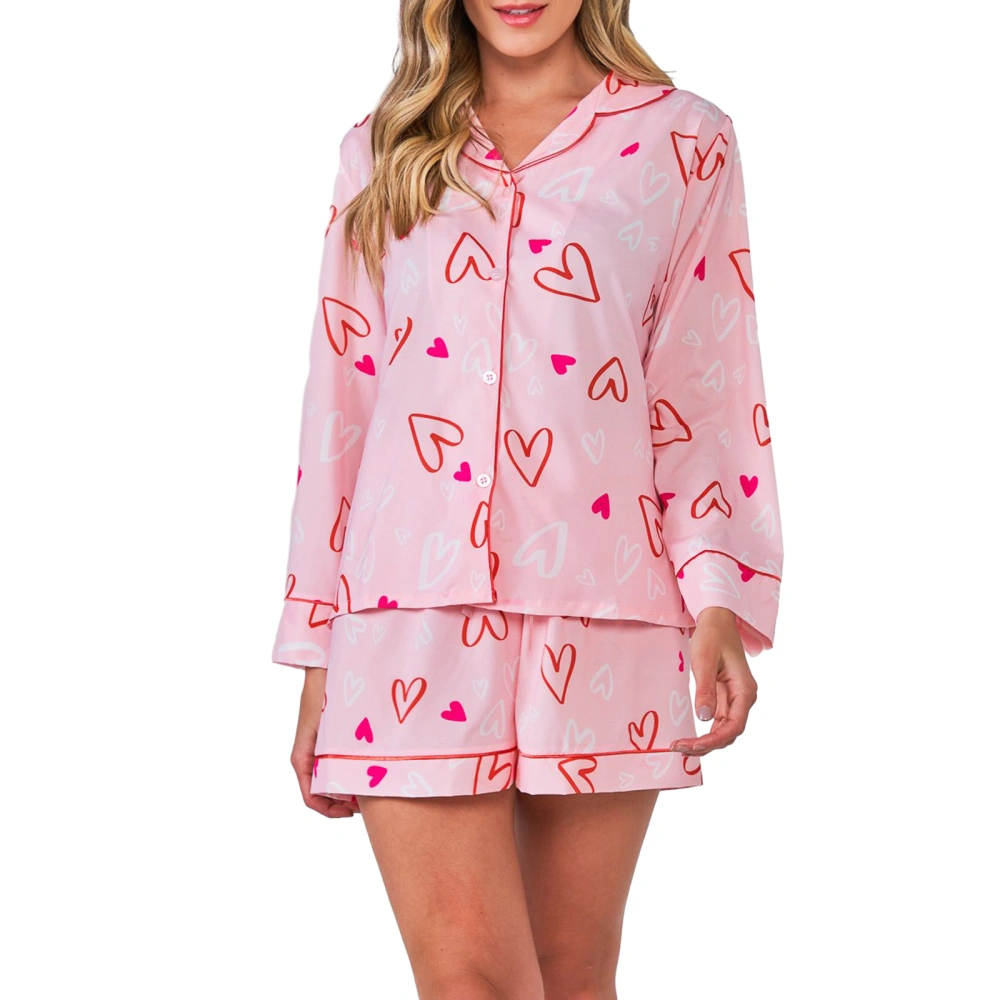 Women Pajamas Set 2 Pieces Loungewear Suits Heart Print Shirts Shorts