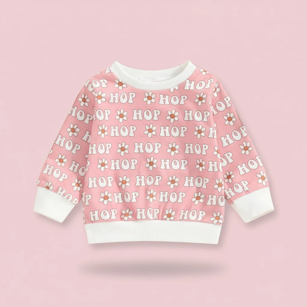 Toddler Girls Sweatshirts Easter Clothes Letter Flower Print Tops