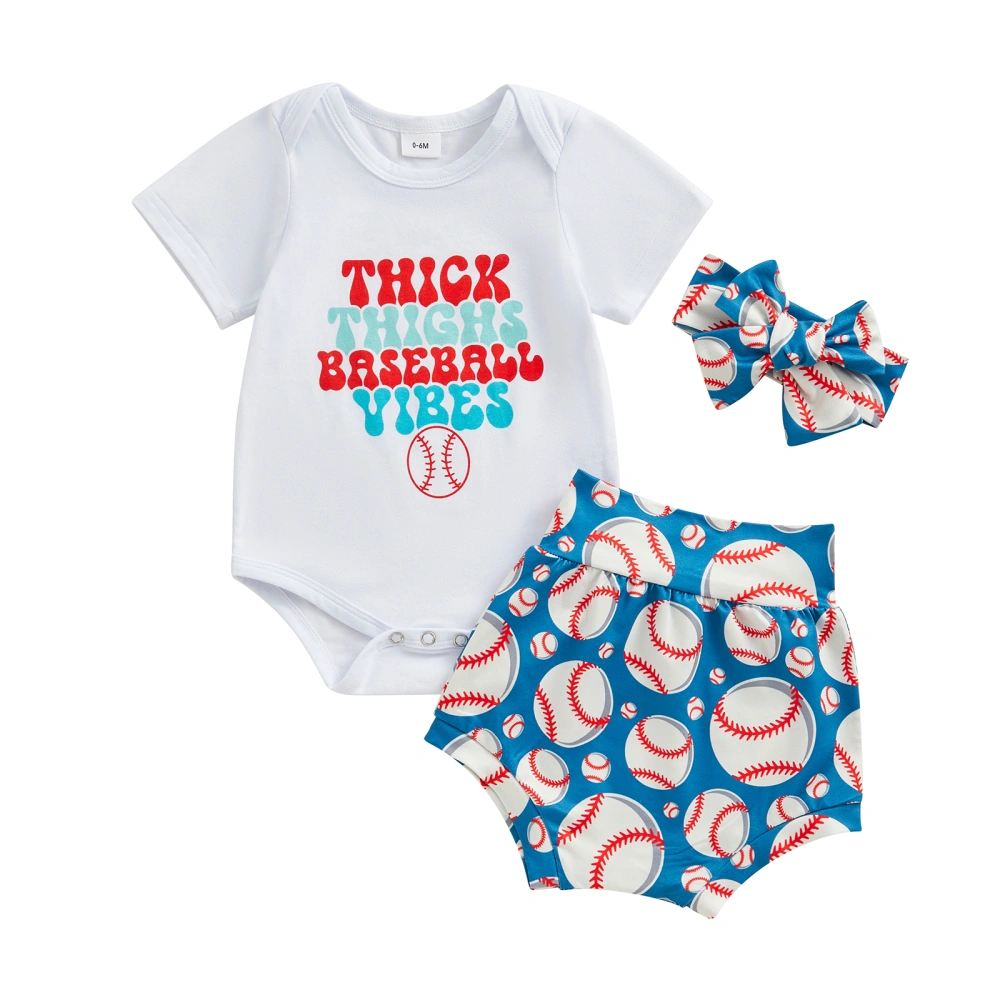 Baby Summer Outfits Letter Baseball Print Rompers Shorts Headband