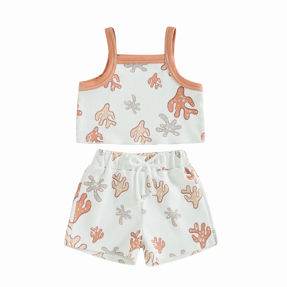 Baby Girls Shorts Set, Coral Print Spaghetti Straps Camisole Shorts