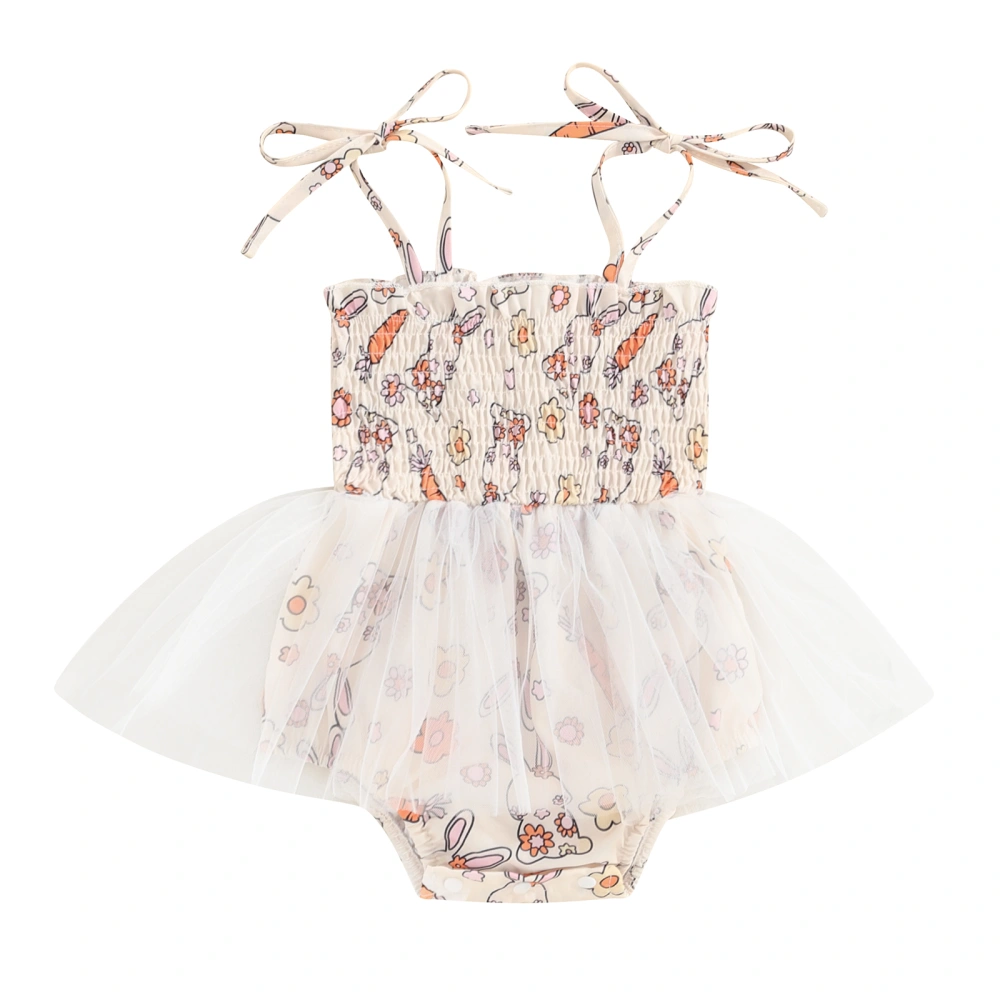 Girl Easter Romper Dress Spaghetti Strap Carrot Flower Print Jumpsuit