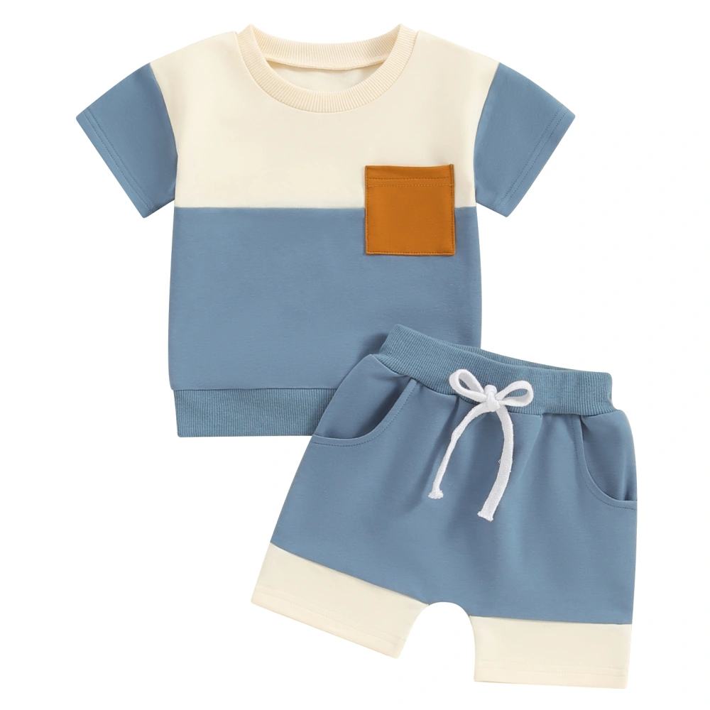 Baby Boys Shorts Set, Contrast Color Short Sleeve T-shirt with Shorts