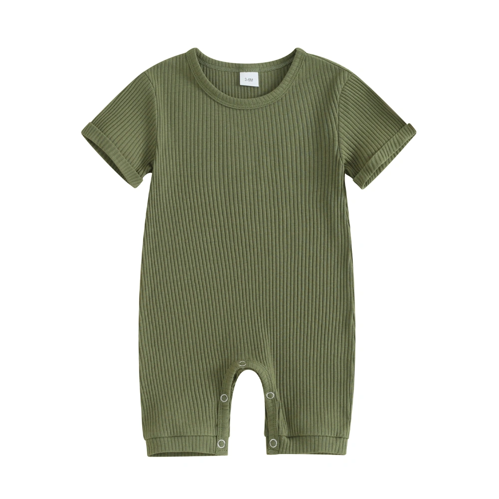 Baby Boy Short Sleeve Round Neck Solid Color Ribbed Romper Clothes