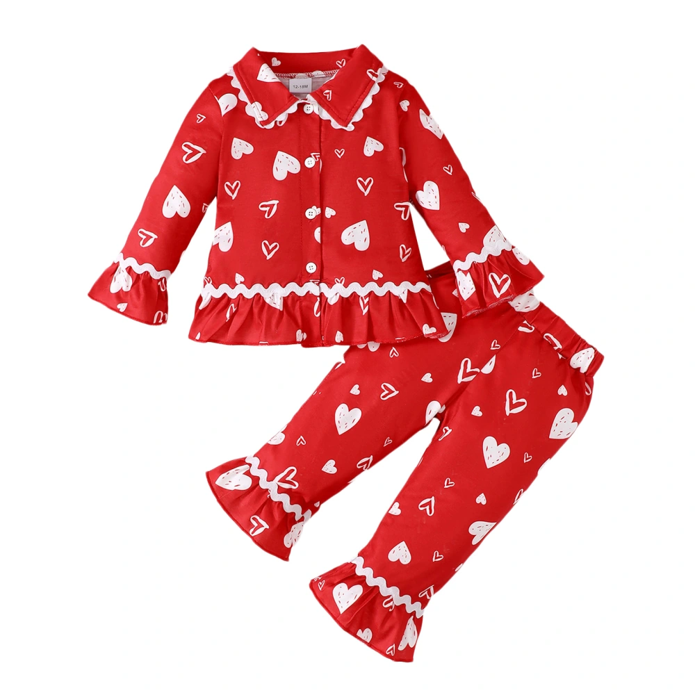 Toddler Valentine's Day Pajamas Set Heart Print Tops Long Pants