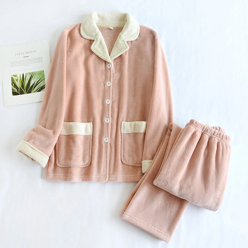 Polo Collar Solid Color Thick Warm Long Sleeves Suit