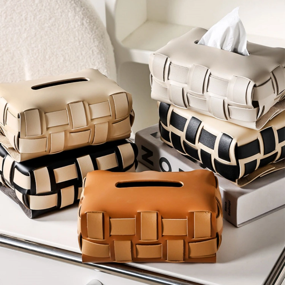 Woven Leather Tissue Box Living Room High-end Entry LUX Paper Extraction Box Household Paper Towels Storage Box High-grade