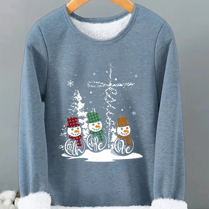 Women's Fashion Velvet Padded Printed Loose Christmas Snowman