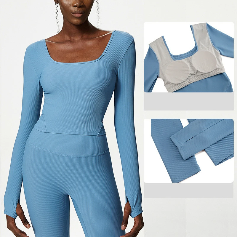 Yoga Top Navel Tight Sports Women's Fitness Wear With Chest Pad