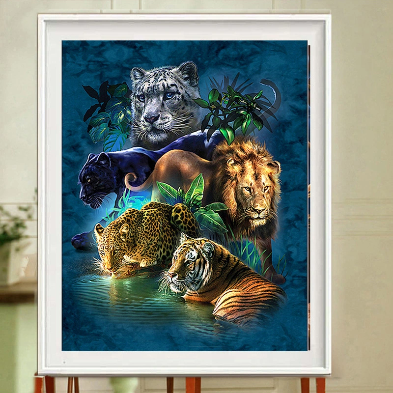 5D Diamond Painting Full Diamond Five Beasts King Of Jungle Hanging Painting