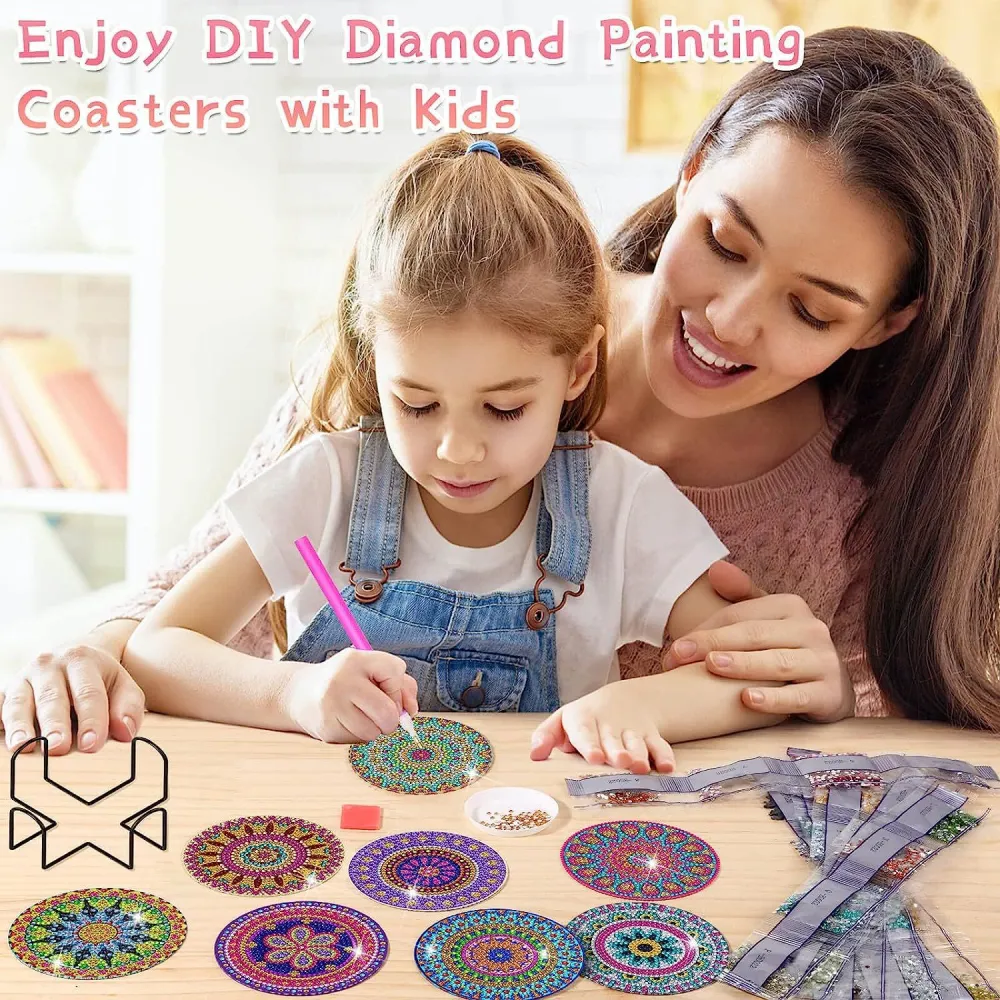 8-piece DIY Diamond Painting Coaster With Cup Holder