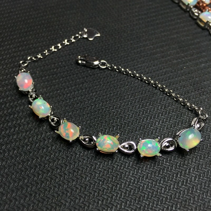 Women's Silver Inlaid Natural Opal Bracelet