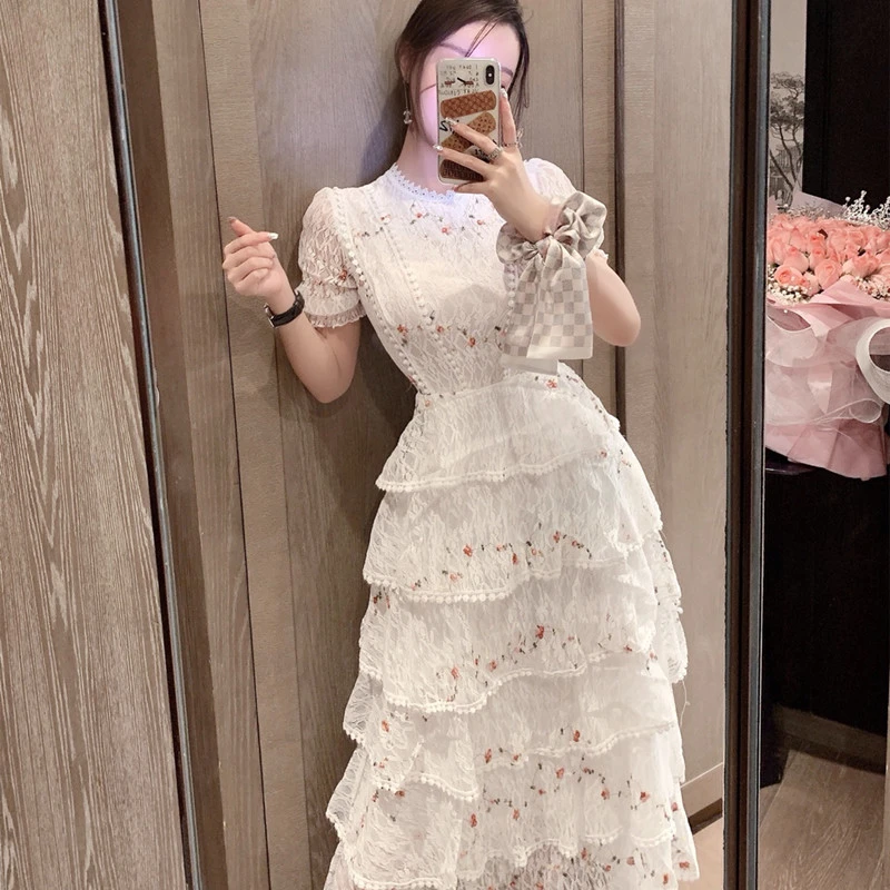 High-end Niche Embroidery Floral Lace Dress