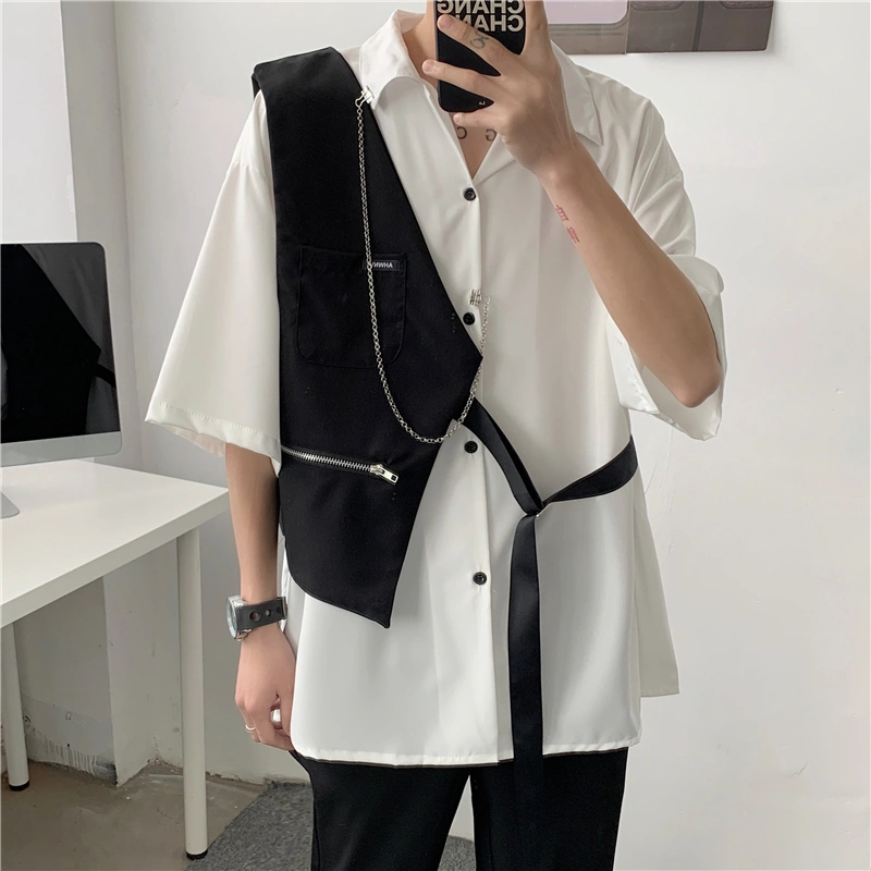 White Design Shirt Men's Vest Stitching Personality Contrast Color