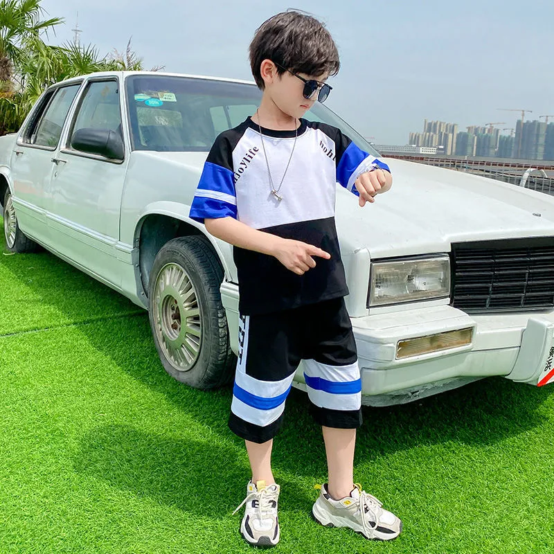 Short Sleeved Sports Handsome Summer Two Piece Trendy Boy Summer Suit