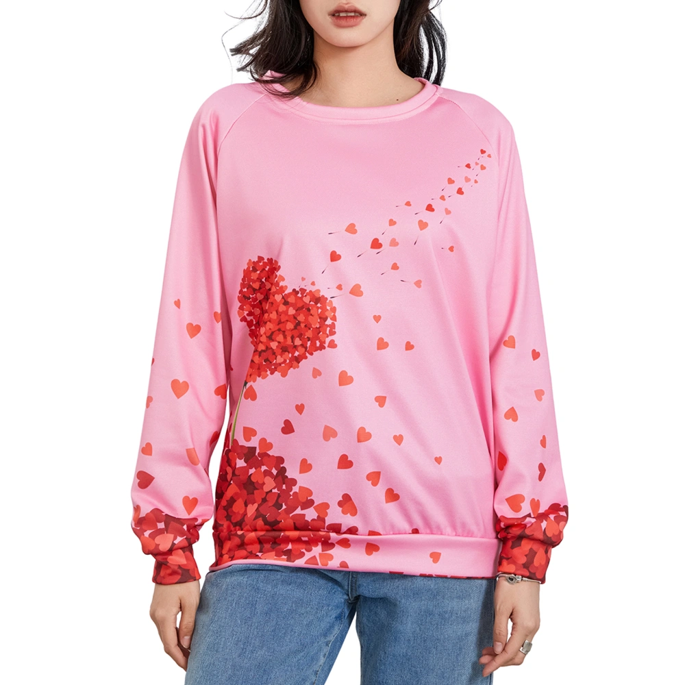 Women's Spring Long Sleeve Crewneck Heart Dandelion Print Pullover