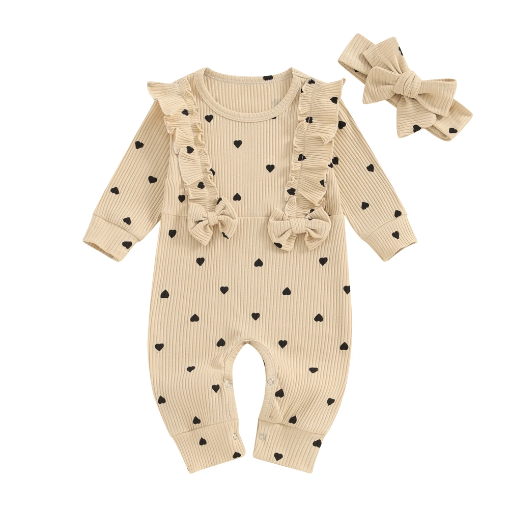 Baby Girls Rompers Heart Print Bowknot Bodysuits with Headband