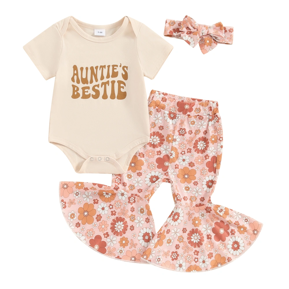 Baby Girl Summer Outfits Letter Print Rompers Flare Pants Headband