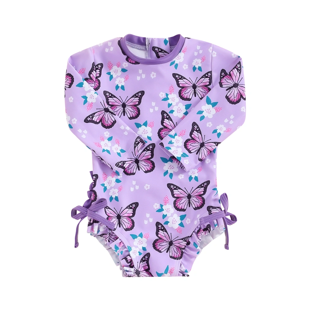 Baby Girl’s Bikini, Long Sleeve Flower Butterfly Print Bow Swimsuit