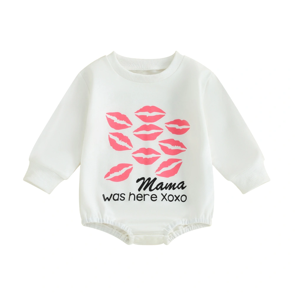 Baby Romper, Long Sleeve Crew Neck Lips Letters Print Fall Bodysuit