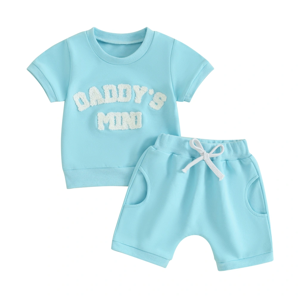 Toddler Short Sleeve Letter Embroidery Tops and Drawstring Shorts Set