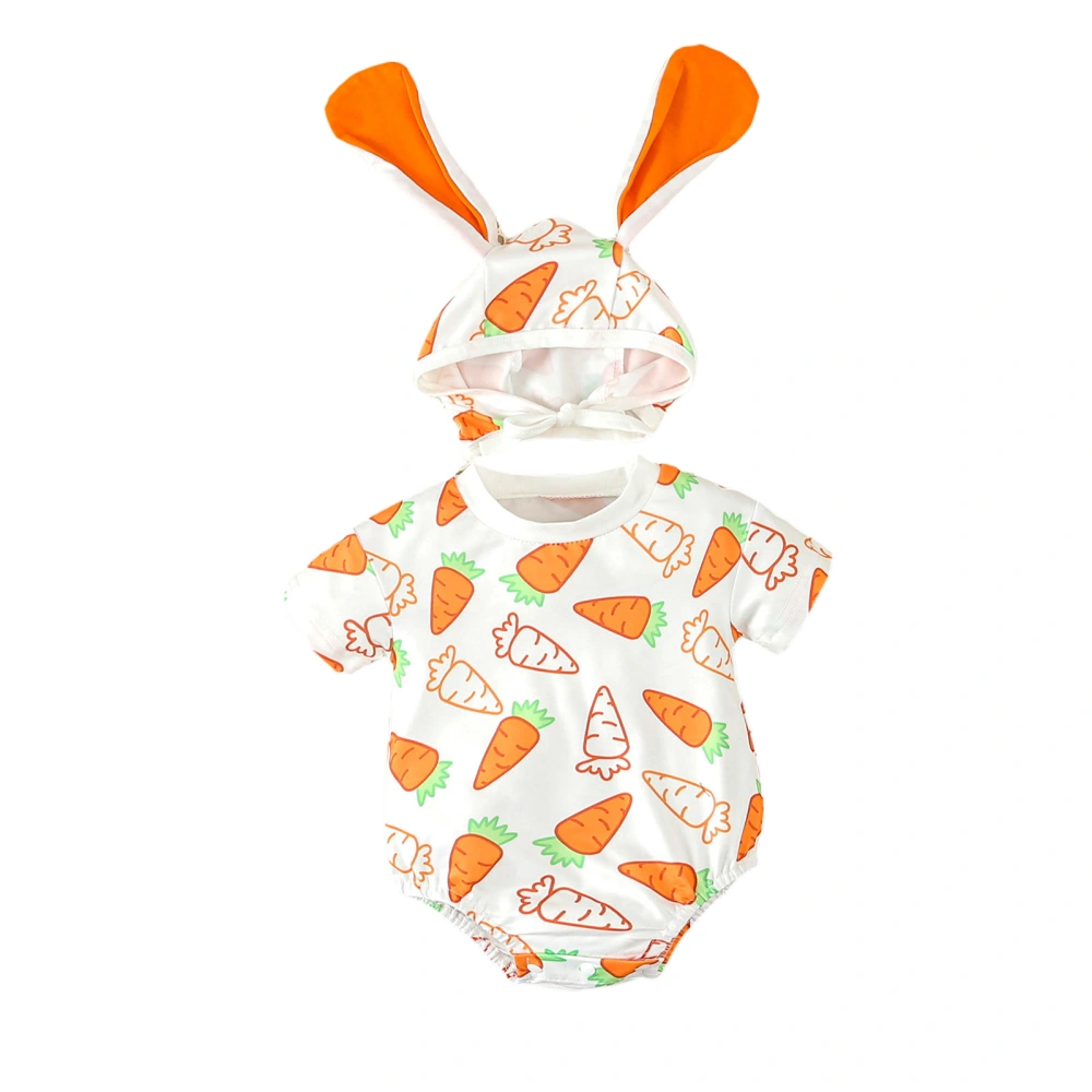 Baby Easter Jumpsuit Carrot Print Short Sleeve Romper with Hat