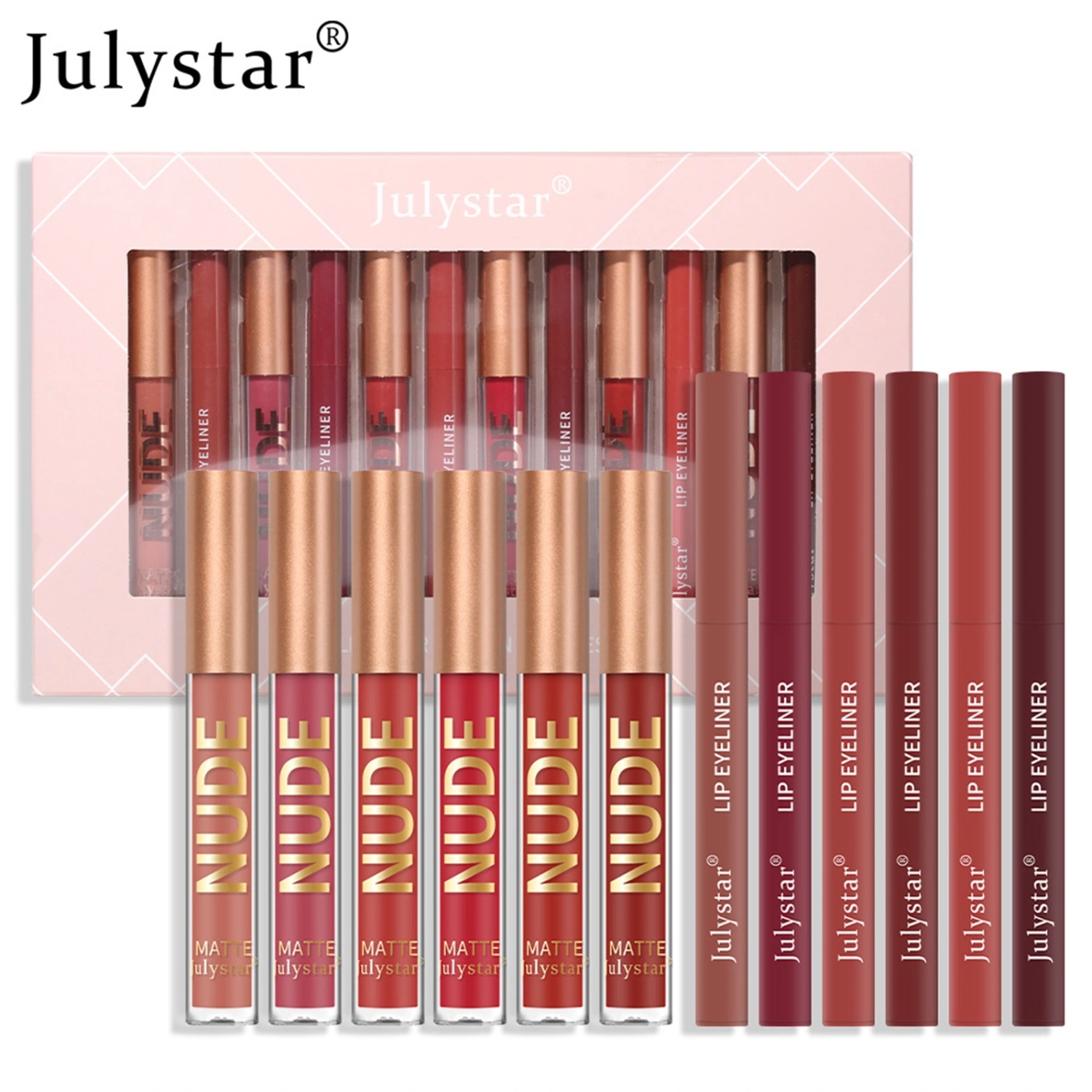 12Pcs Lip Liner and Lipstick Set, 6 Colors Matte Lip Gloss Lip Liner