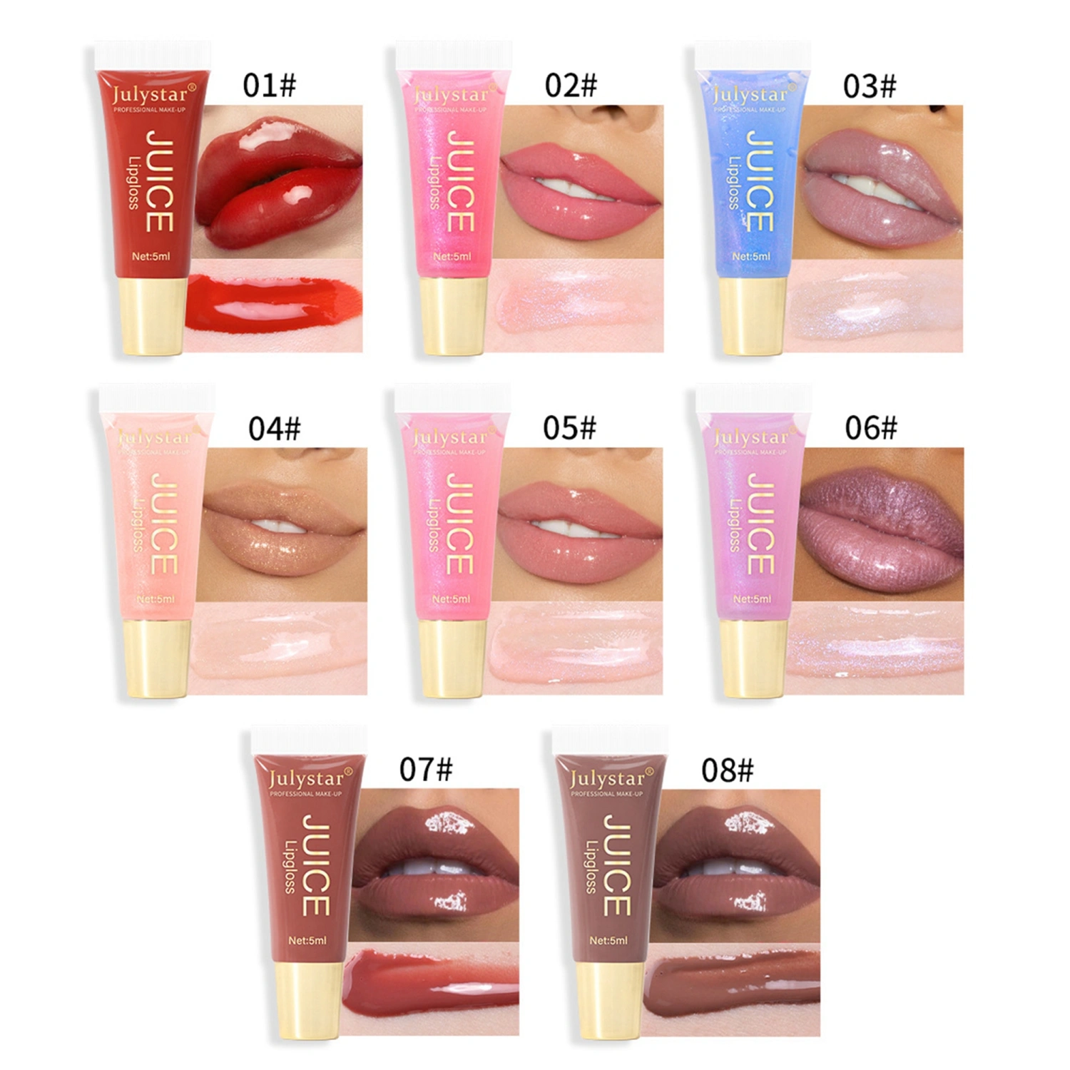 8 Pcs Lip Gloss Set Transparent Moisturizing Shimmer Lip Balm Set