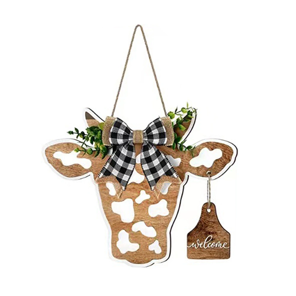 Cow Head Door Wreath Sign Wooden Cow Hanger Welcome Wreath Sign