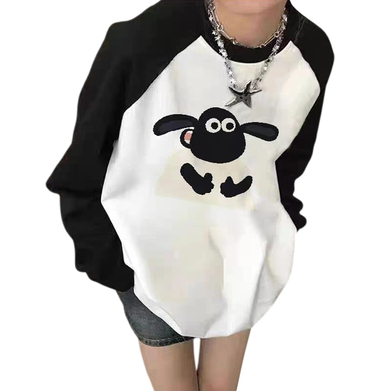 Women's Loose T-Shirt Sheep Print Long Sleeve Novelty Tops Streetwear