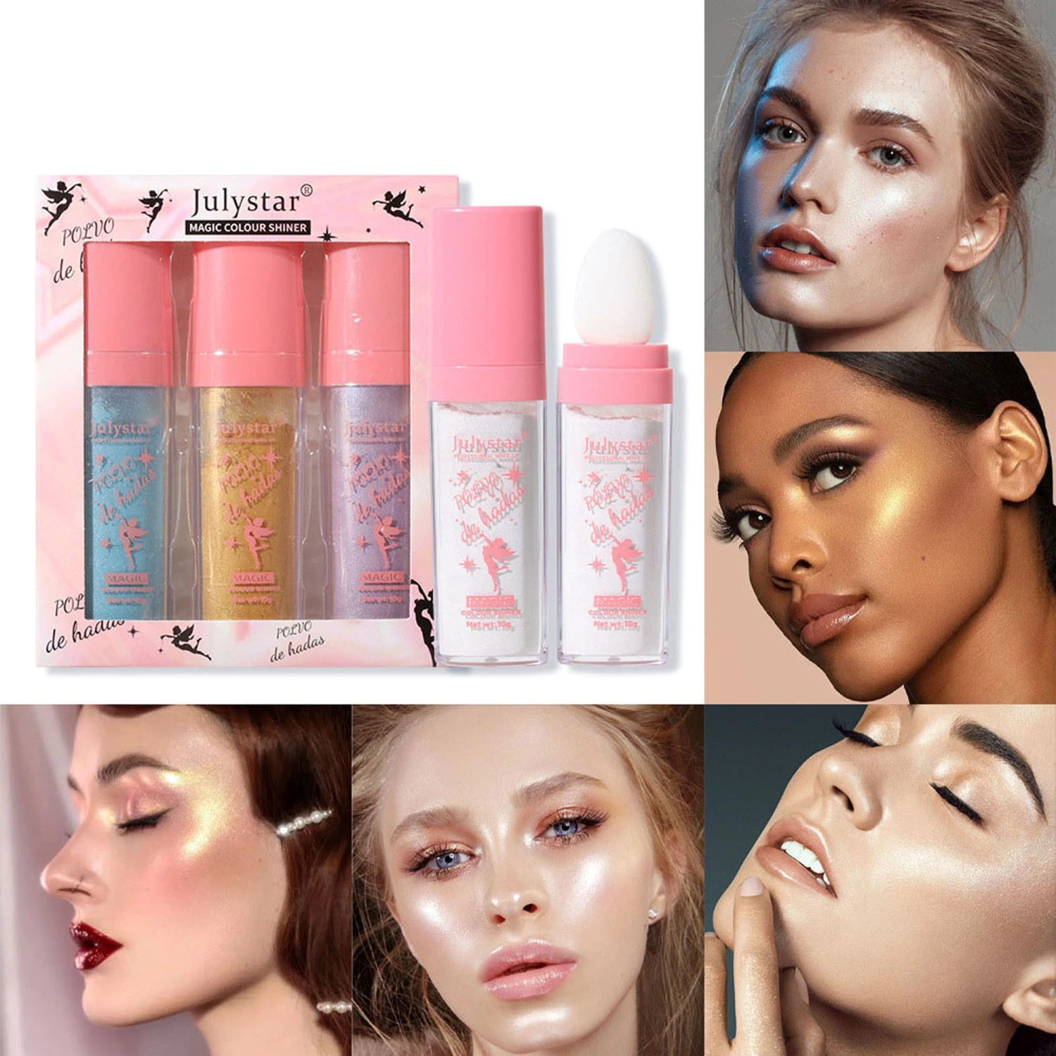 3 Colors Highlighter Powder Stick Set Natural Shimmer Makeup 