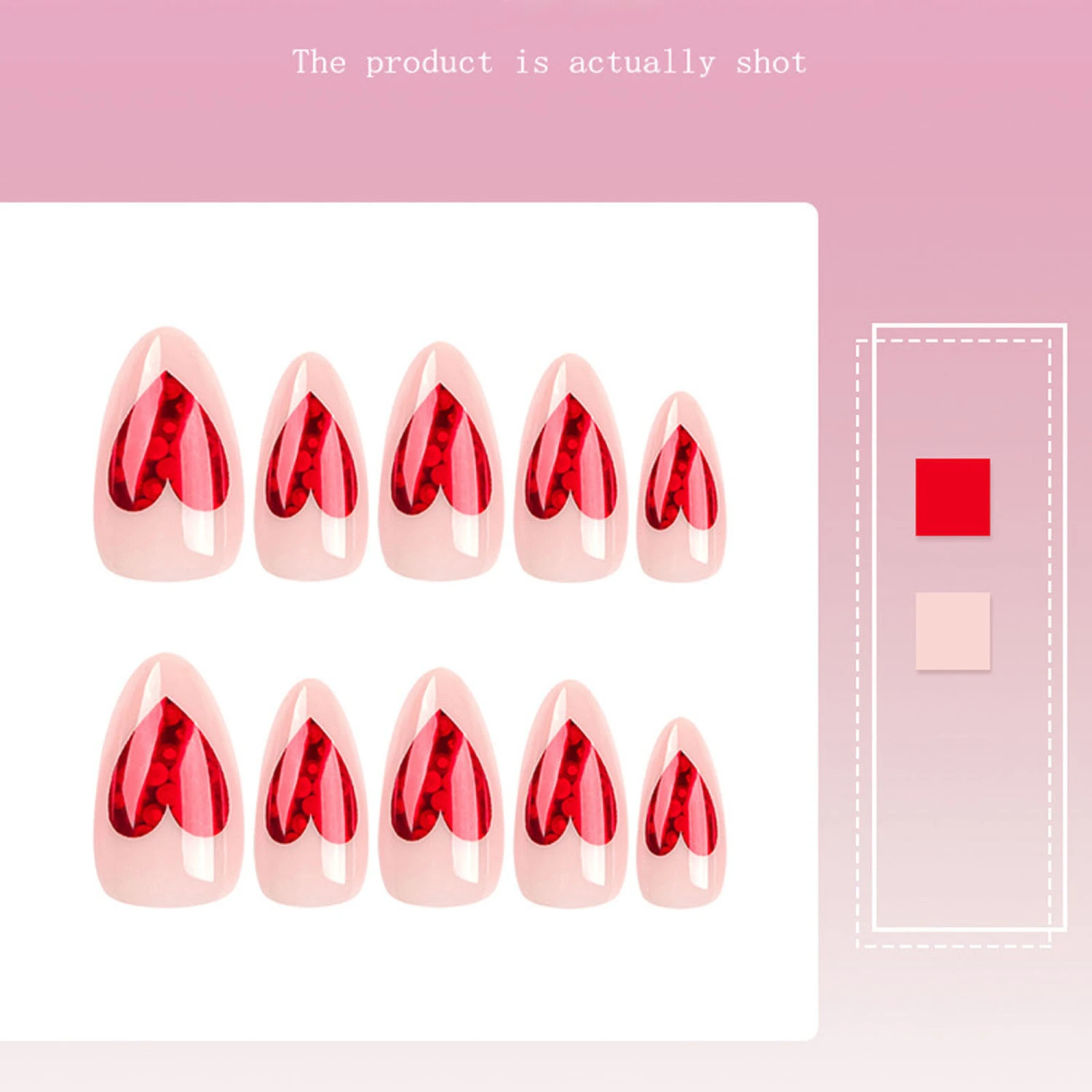 Glue On Fake Nails, DIY Heart False Nail Tips Manicure Salon Supplies