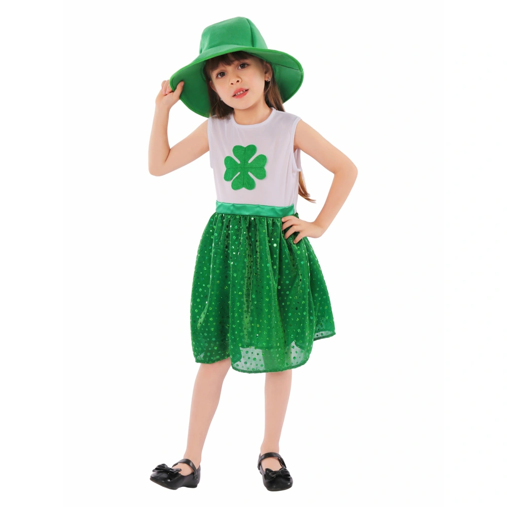 Kids Girls Leprechaun Costume Ireland Festival Shamrock Outfit