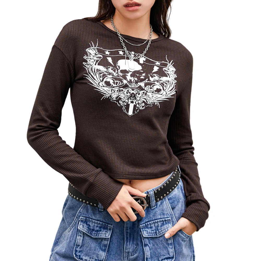 Women's Autumn Long Sleeve Vintage Pattern Print Slim Gothic Tops