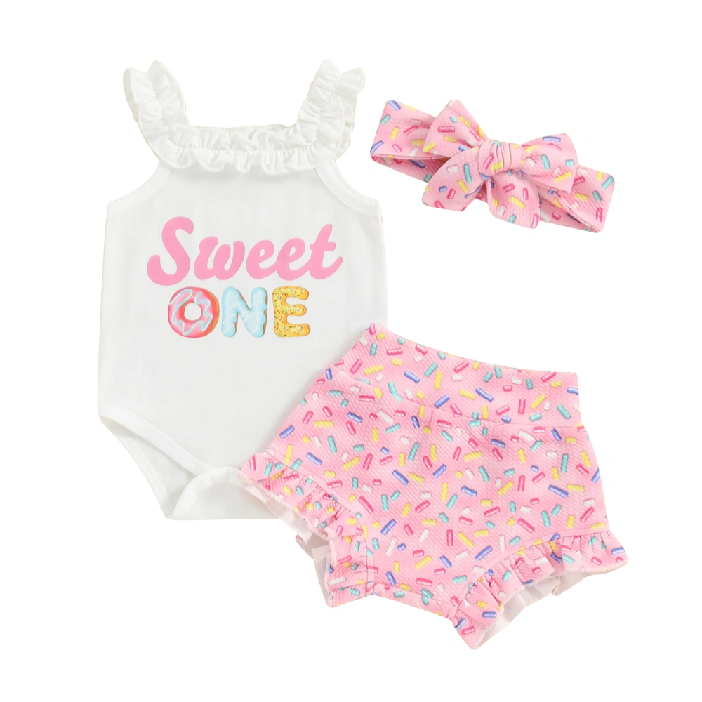 Baby Girl Outfits Sleeveless Rompers Candy Bar Shorts Headband